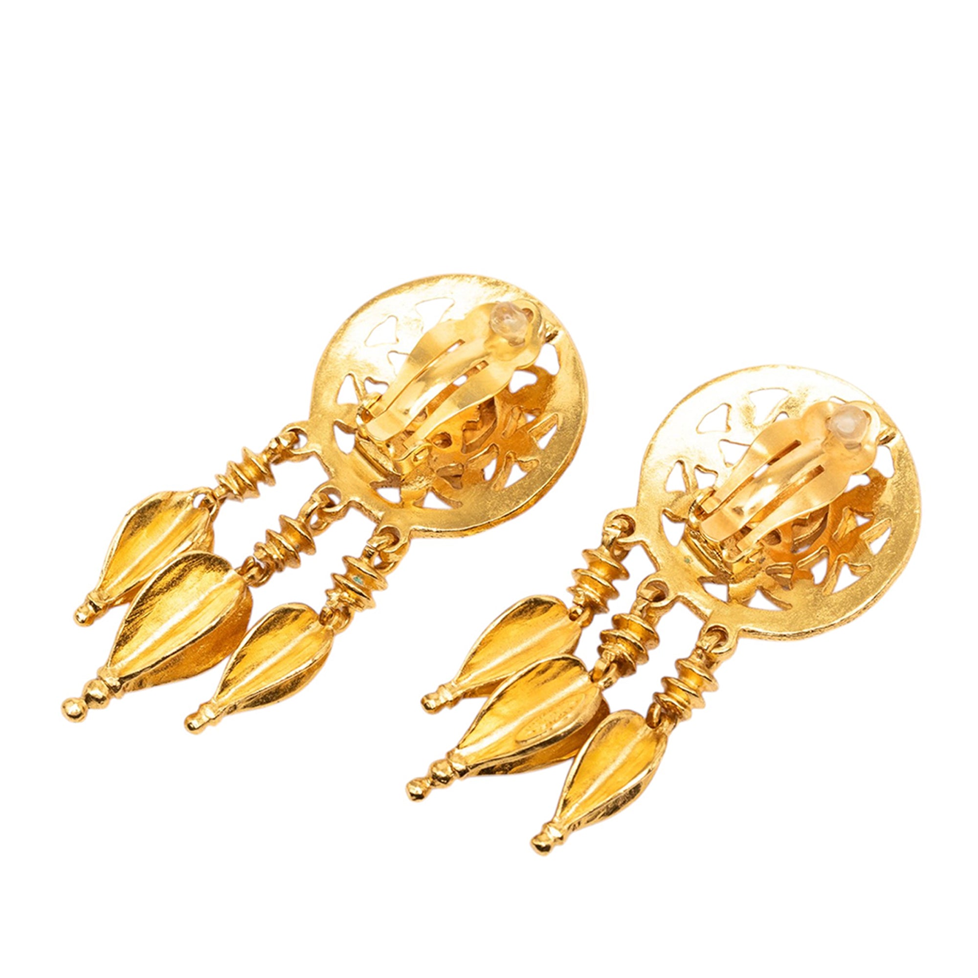 CC Gold Plated Filigree Fringe Drop Clip On Earrings - Image 2