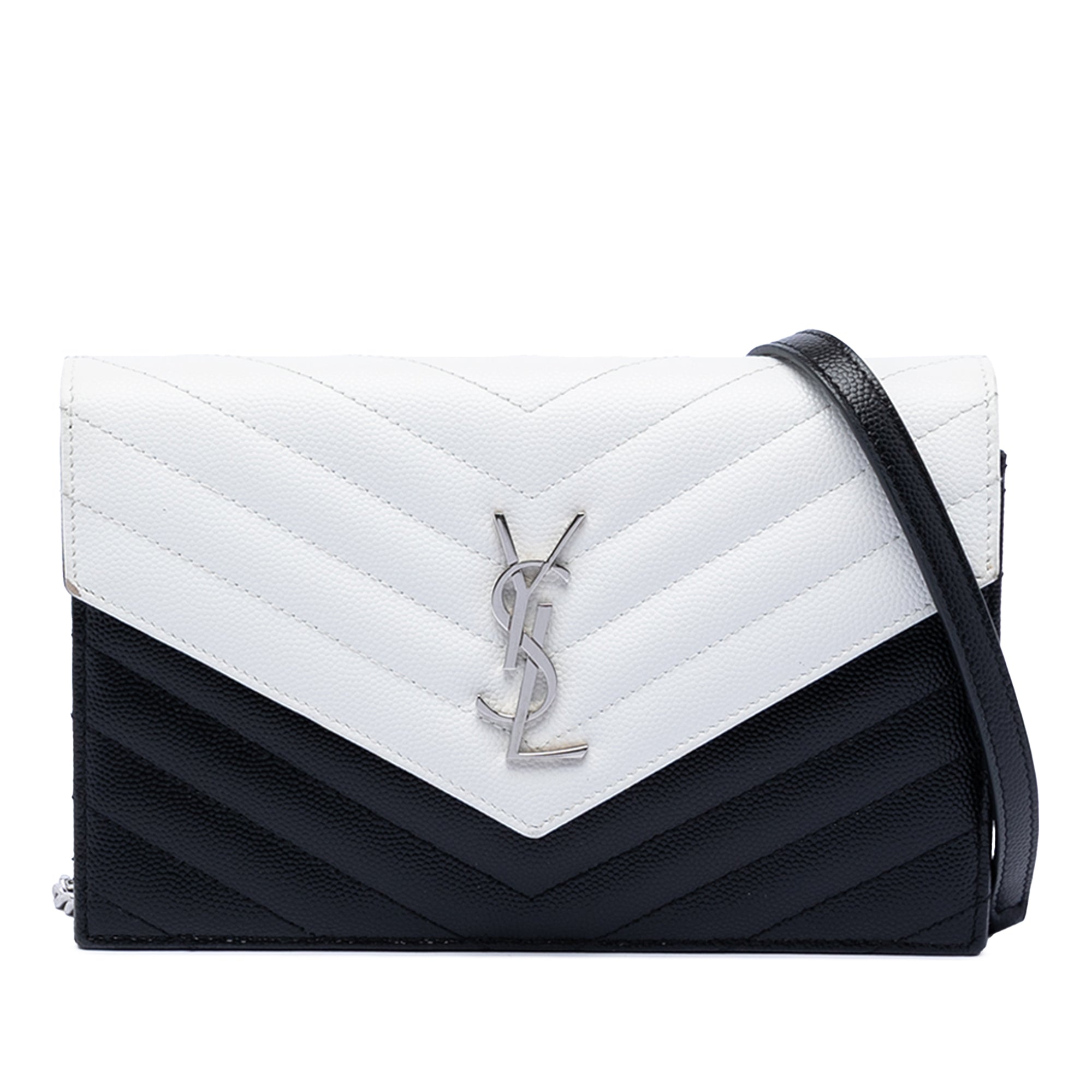 Bicolor Grain De Poudre Chevron Monogram Envelope Chain Wallet - Image 1