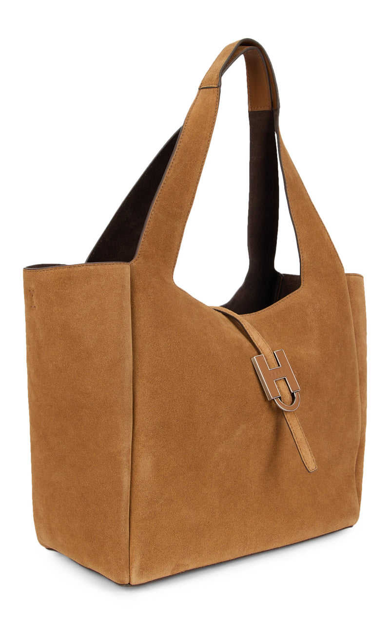 Hogan Suede Calfskin Tote Bag — Brown Calf Skin