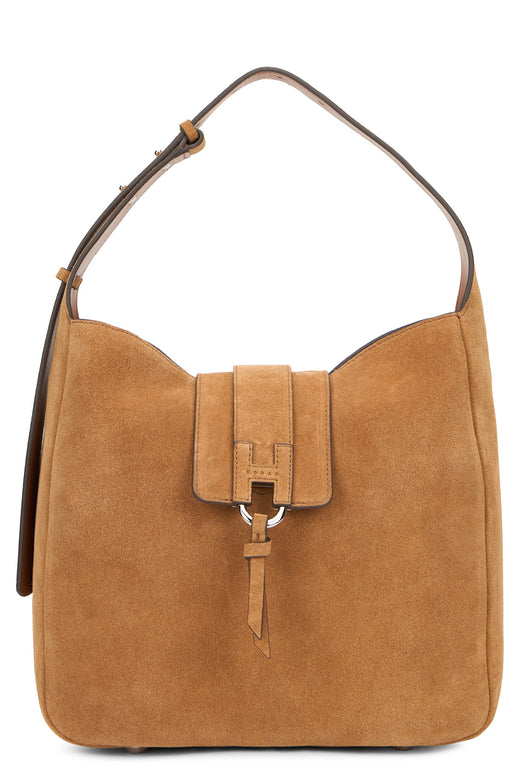 Hogan Suede With Toggle Closure Shoulder Bag — Brown Calfskin