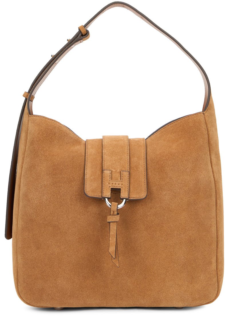 Hogan Suede With Toggle Closure Shoulder Bag — Brown Calfskin
