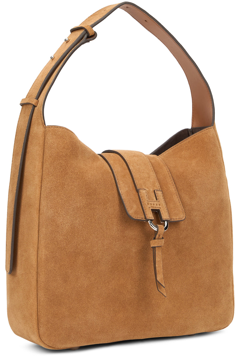 Hogan Suede With Toggle Closure Shoulder Bag — Brown Calfskin