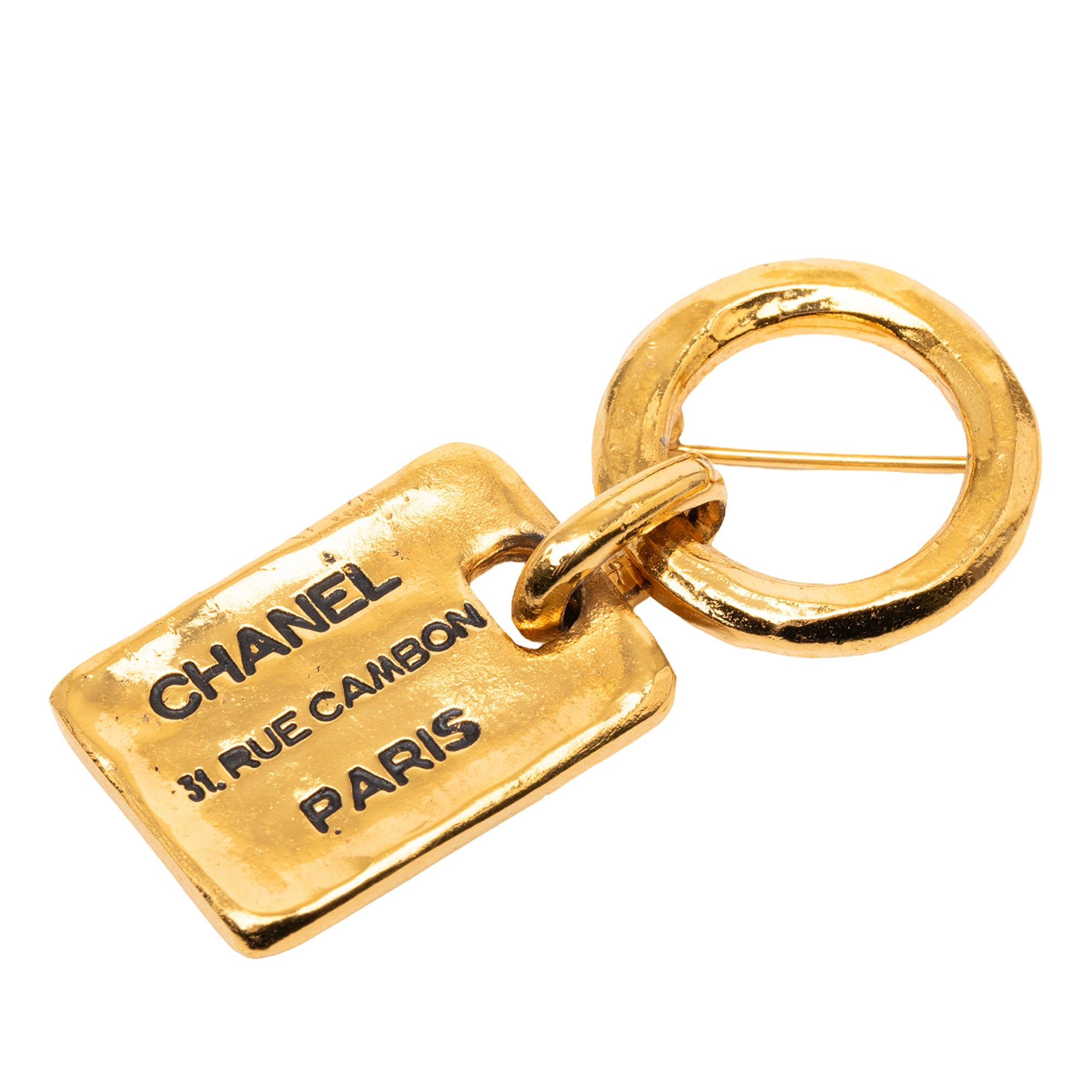 CC Gold Plated Rue Cambon Tag Brooch - Image 1