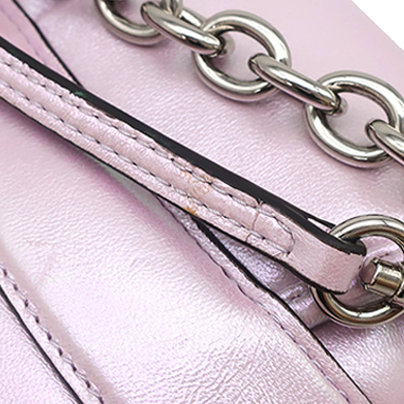 Small Iridescent Calfskin Horsebit Chain Satchel - Image 10