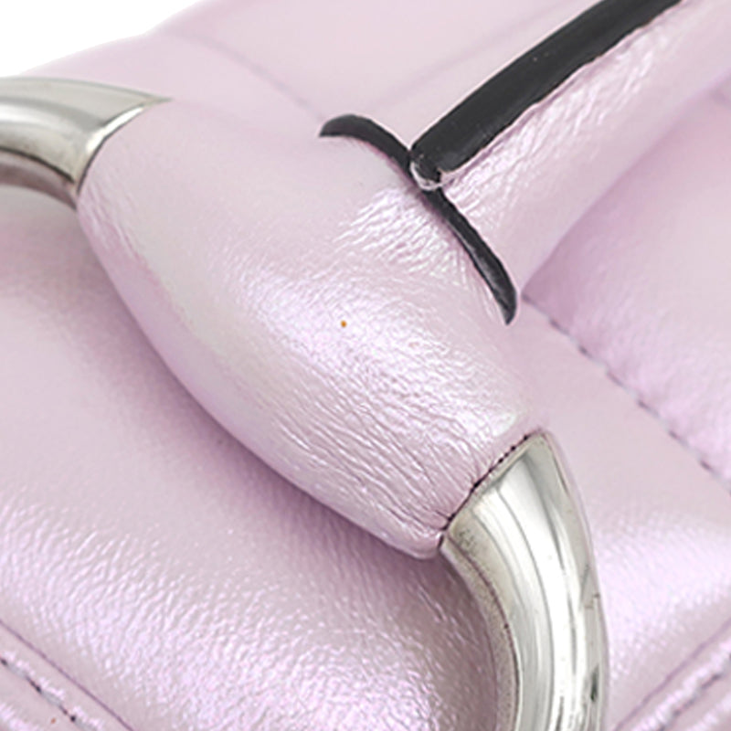 Small Iridescent Calfskin Horsebit Chain Satchel - Image 11