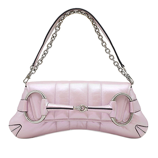 Small Iridescent Calfskin Horsebit Chain Satchel - Image 1