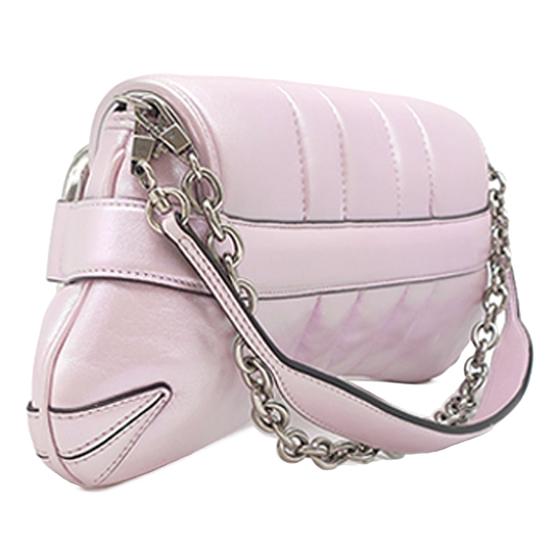 Small Iridescent Calfskin Horsebit Chain Satchel - Image 2