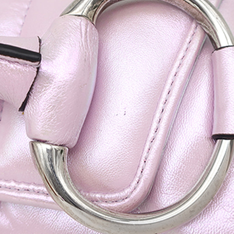 Small Iridescent Calfskin Horsebit Chain Satchel - Image 7