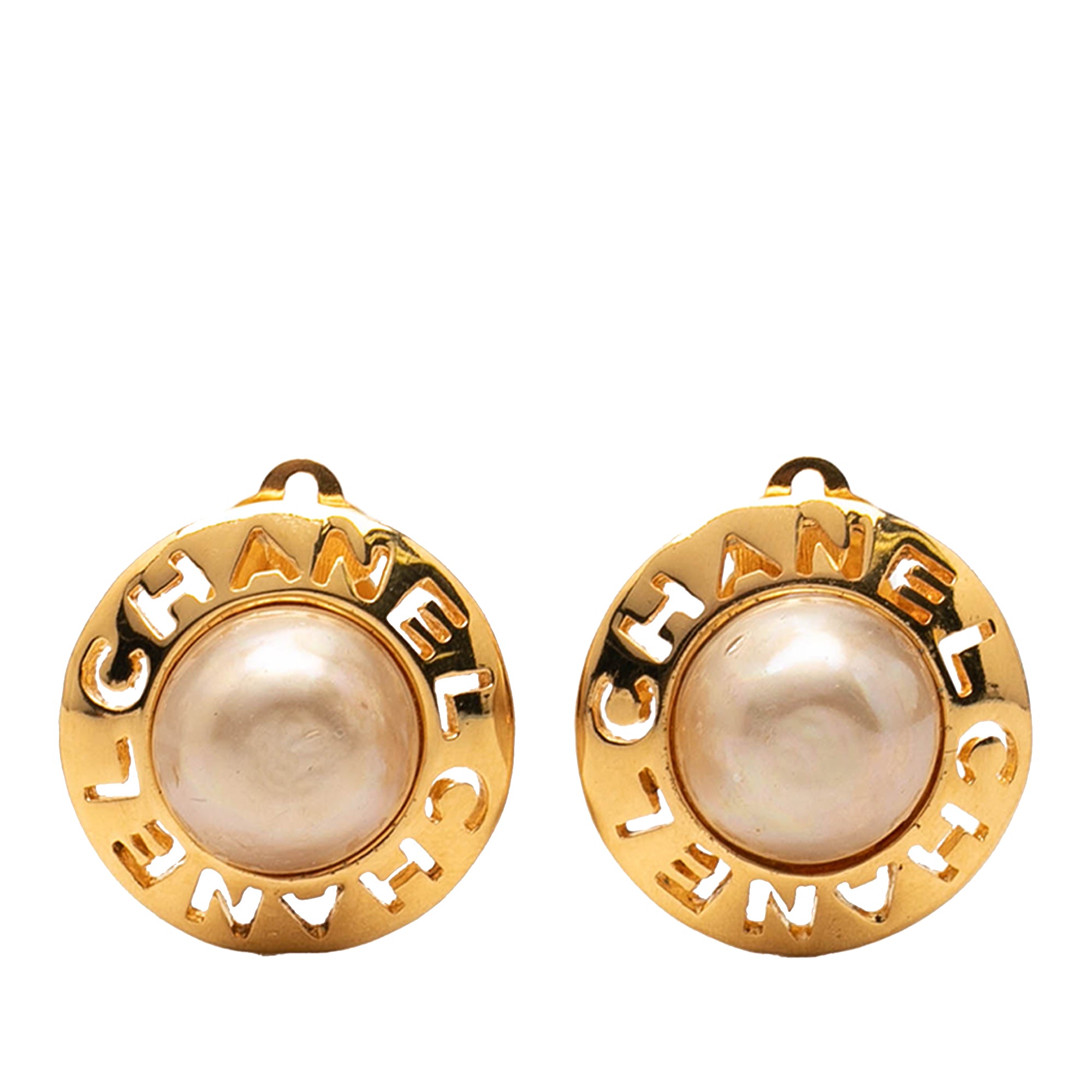 Gold Plated Faux Pearl Round Clip On Earrings - Image 1
