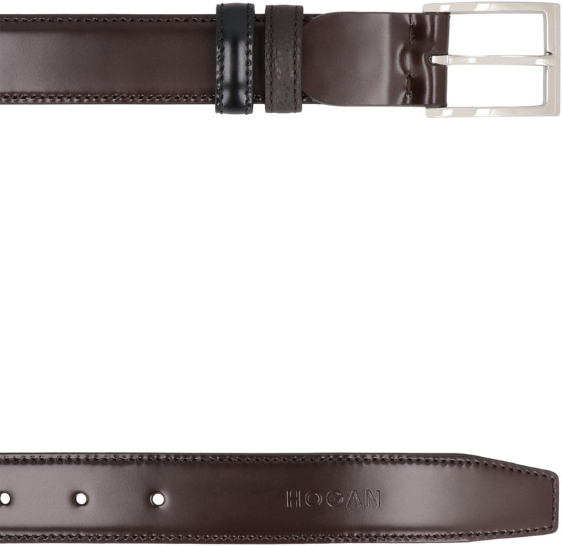 Hogan Reversible Calf Leather Belt — Brown