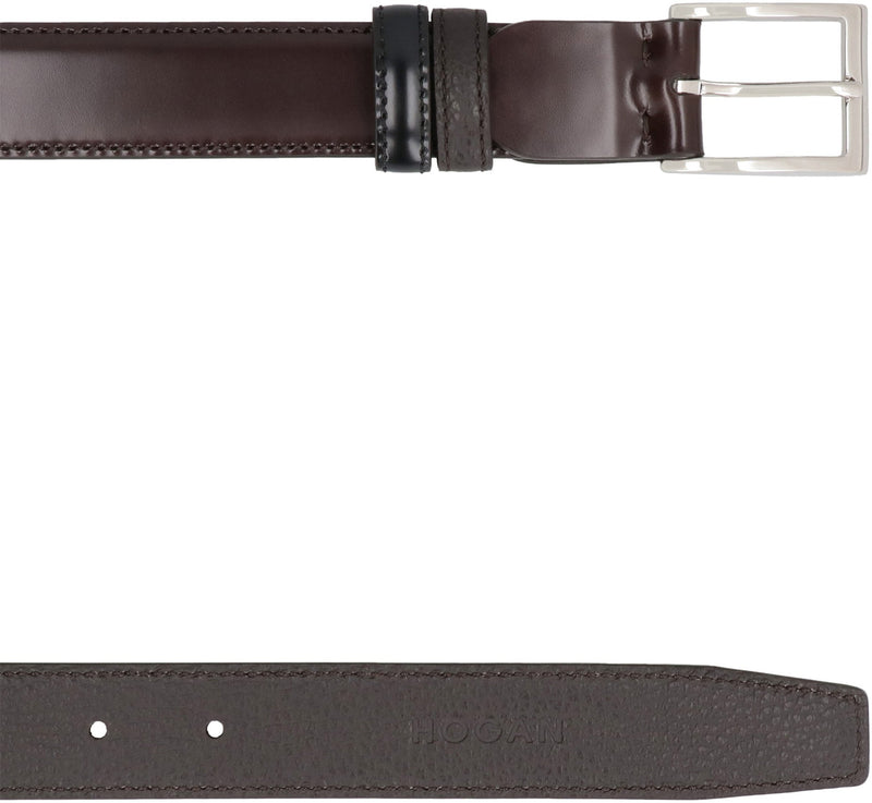 Hogan Reversible Calf Leather Belt — Brown