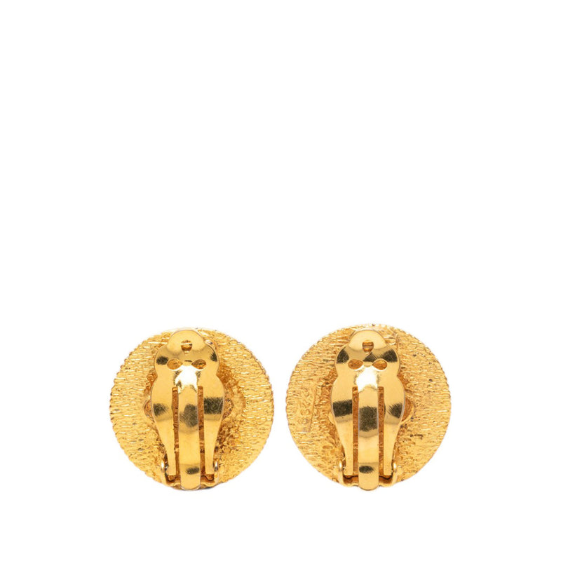 Gold Plated Round Floral Shield Clip On Earrings - Image 2