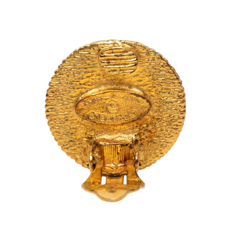 Gold Plated Round Floral Shield Clip On Earrings - Image 3