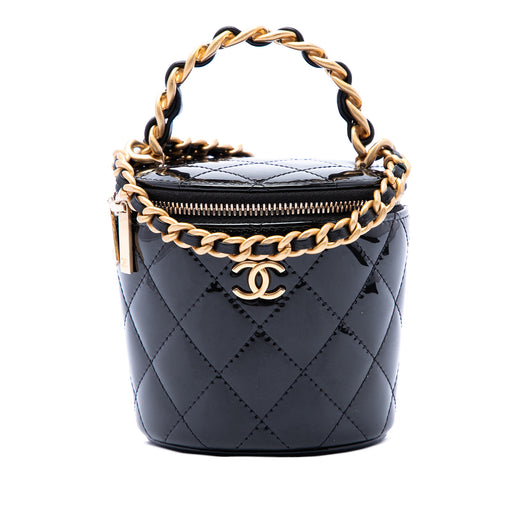Quilted Patent Afternoon Tea Top Handle Vanity Case with Chain - Image 1