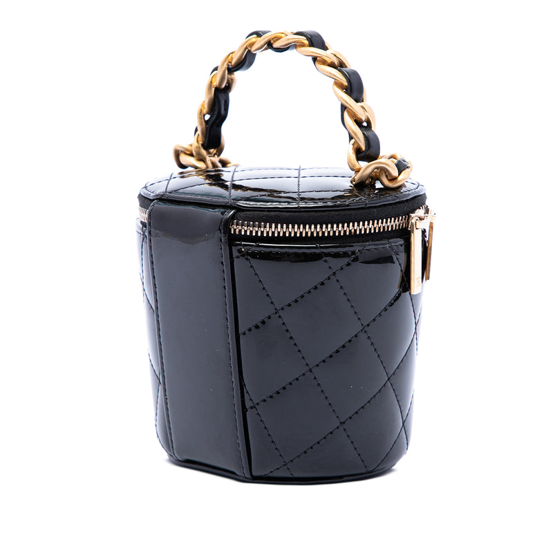 Quilted Patent Afternoon Tea Top Handle Vanity Case with Chain - Image 2
