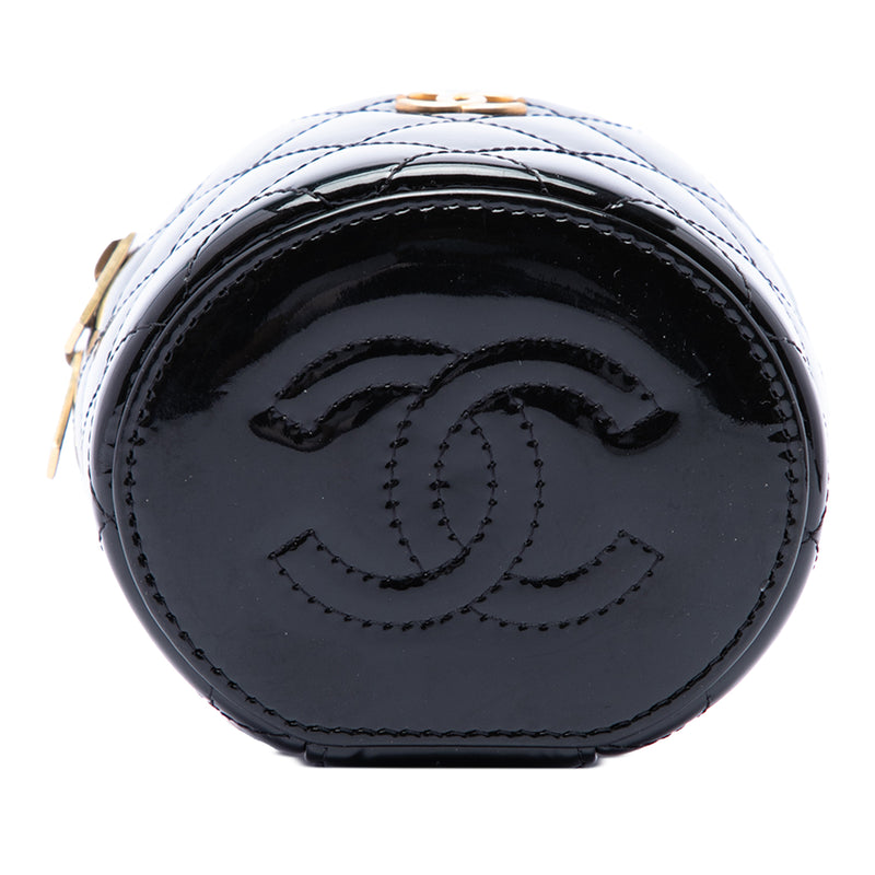Quilted Patent Afternoon Tea Top Handle Vanity Case with Chain - Image 3