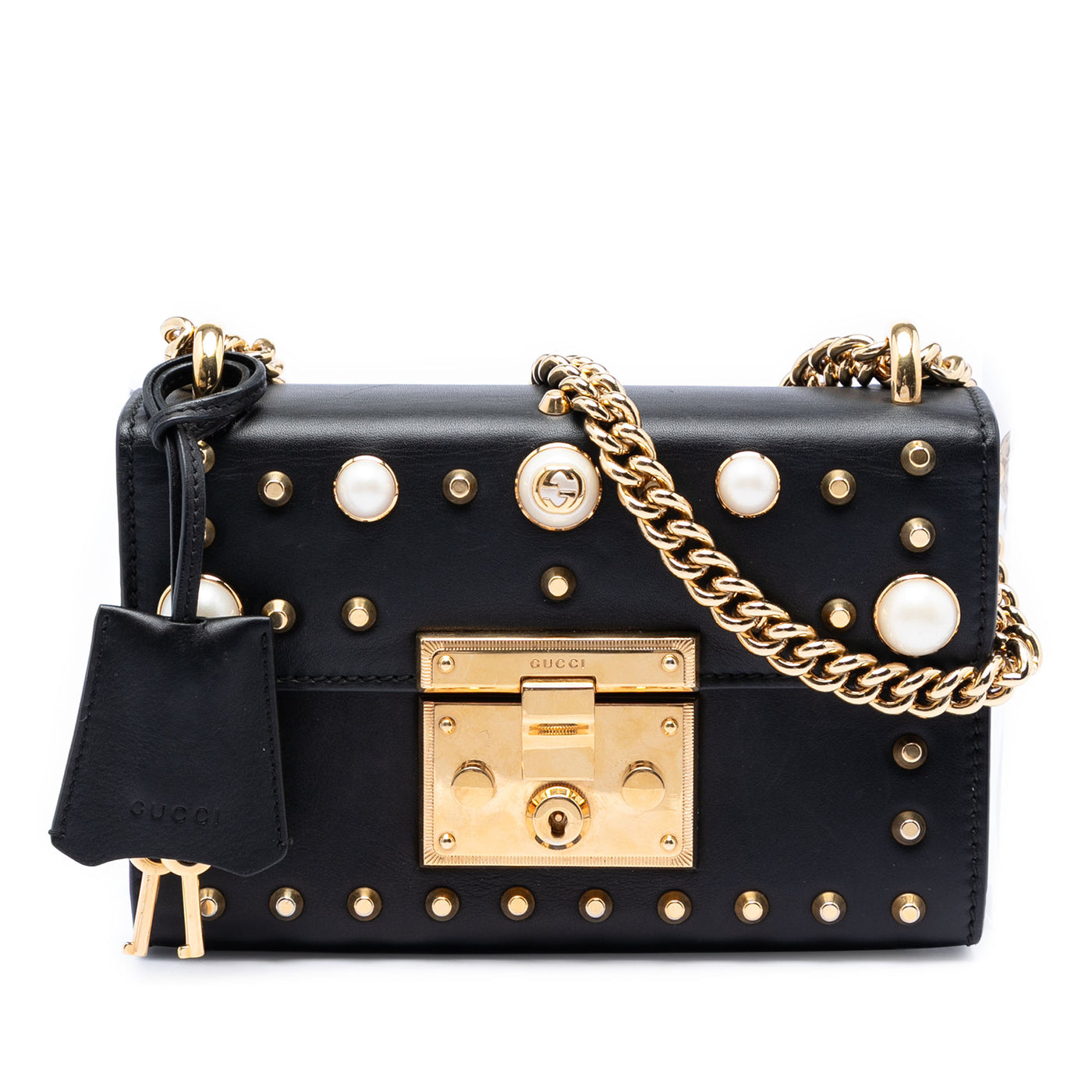 Small Pearl Studded Leather Padlock Crossbody - Image 1