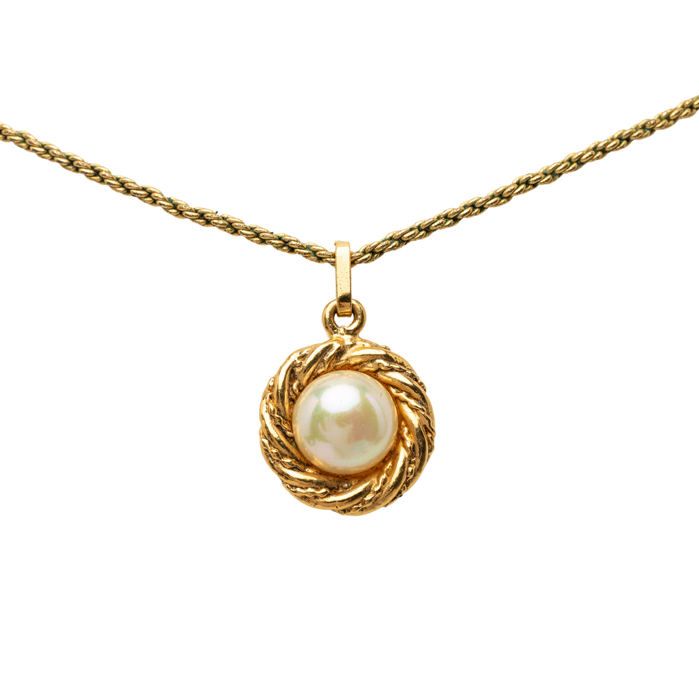 Gold Plated Faux Pearl Round Pendant Necklace - Image 1