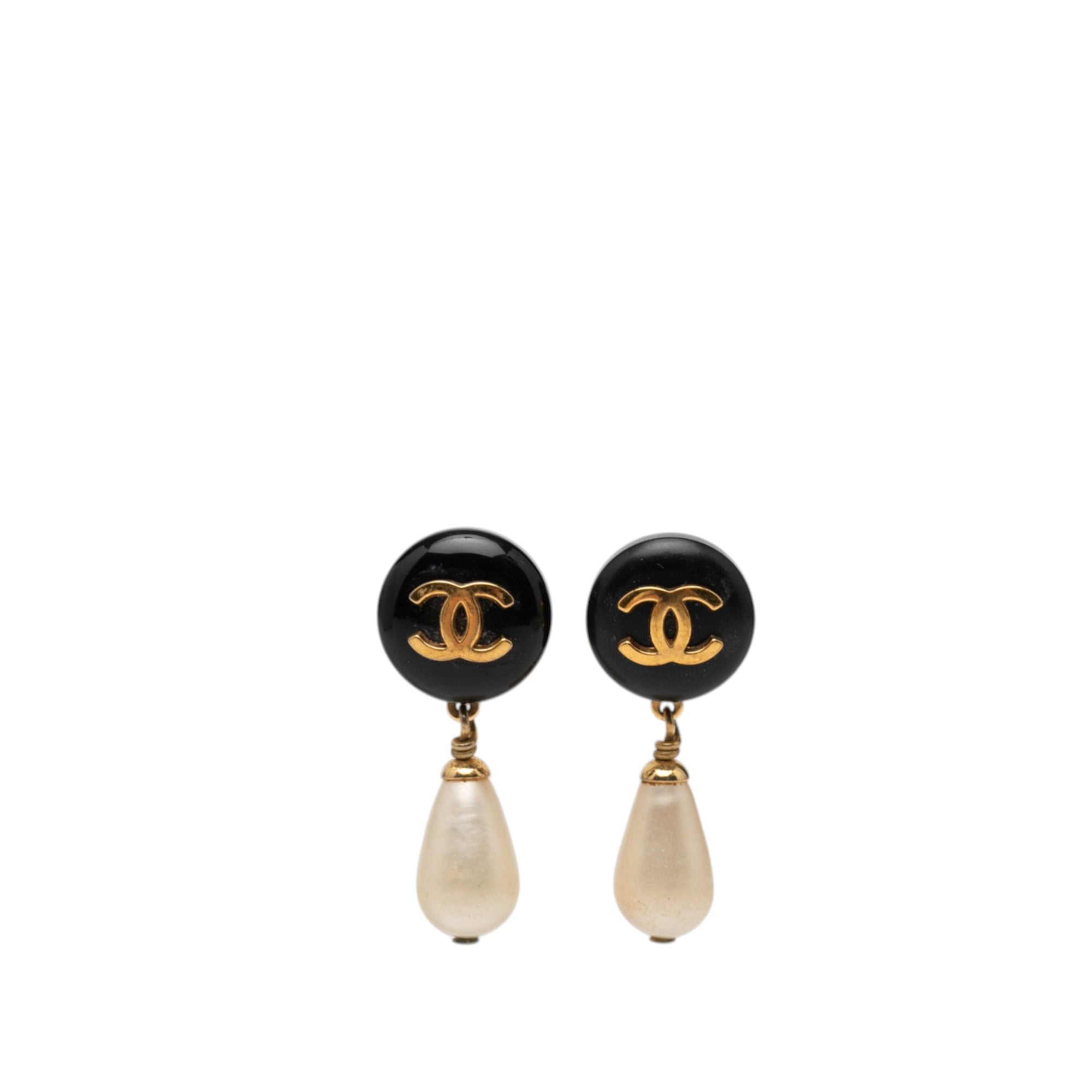 CC Gold Plated Faux Pearl and Resin Drop Earrings - Image 1