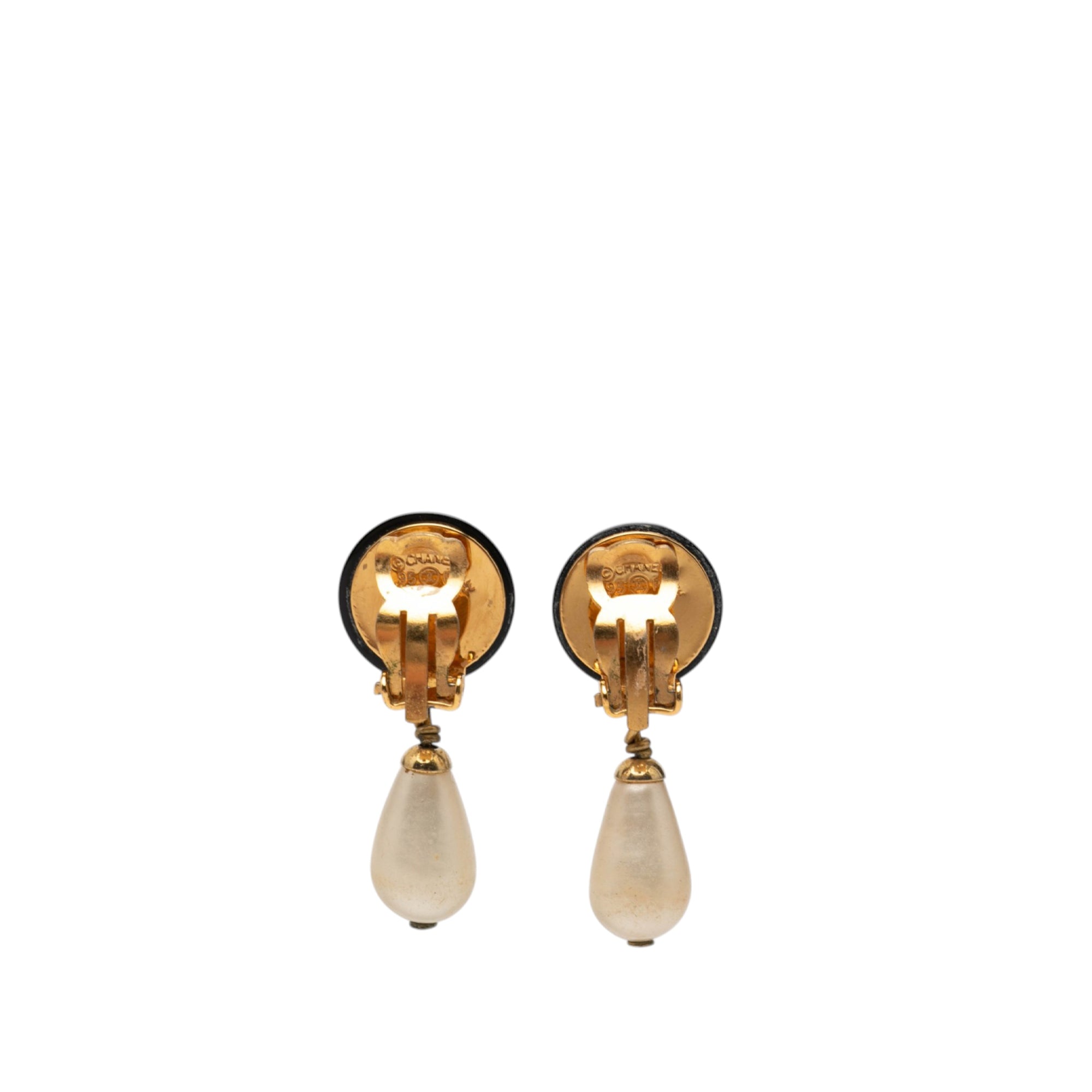 CC Gold Plated Faux Pearl and Resin Drop Earrings - Image 2
