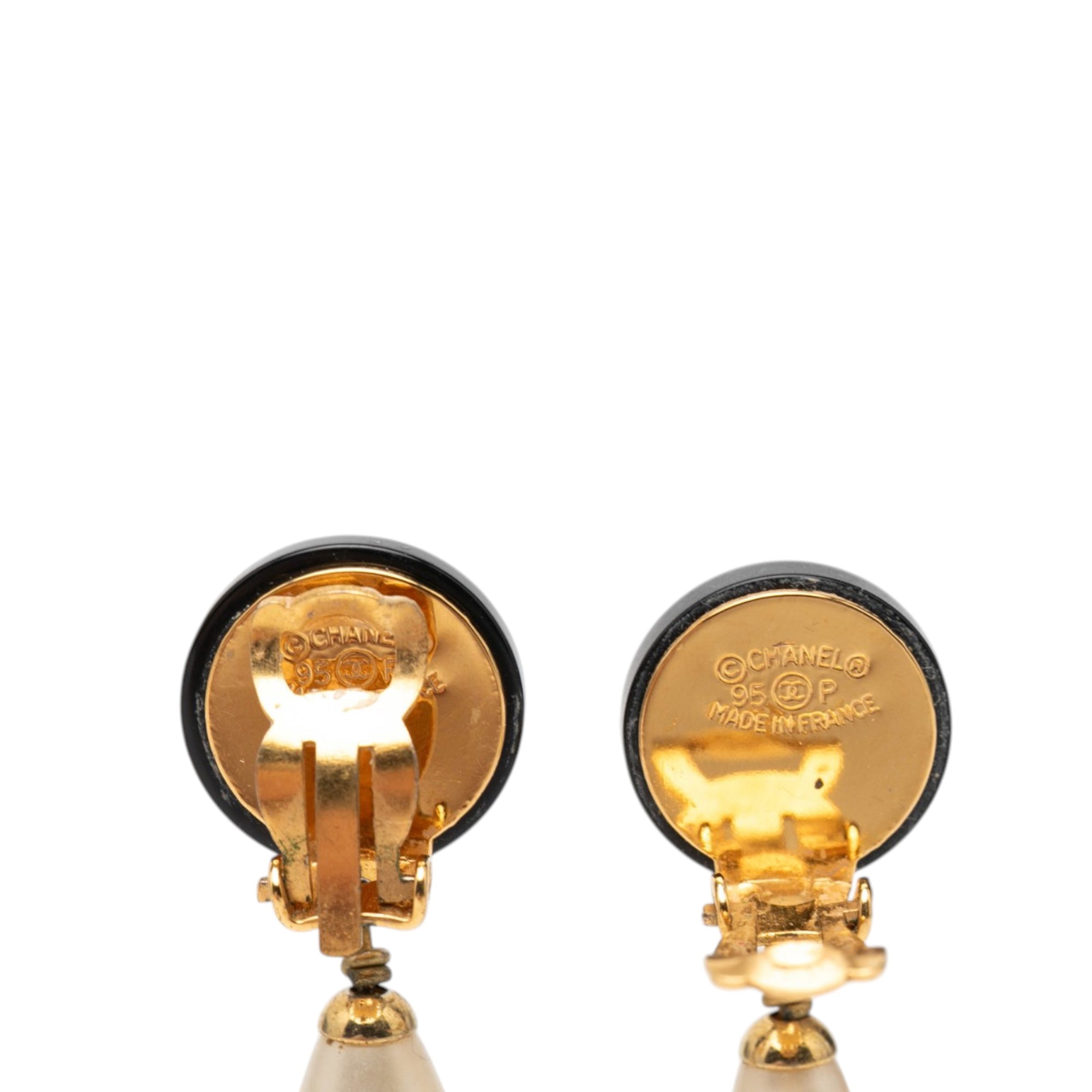 CC Gold Plated Faux Pearl and Resin Drop Earrings - Image 3