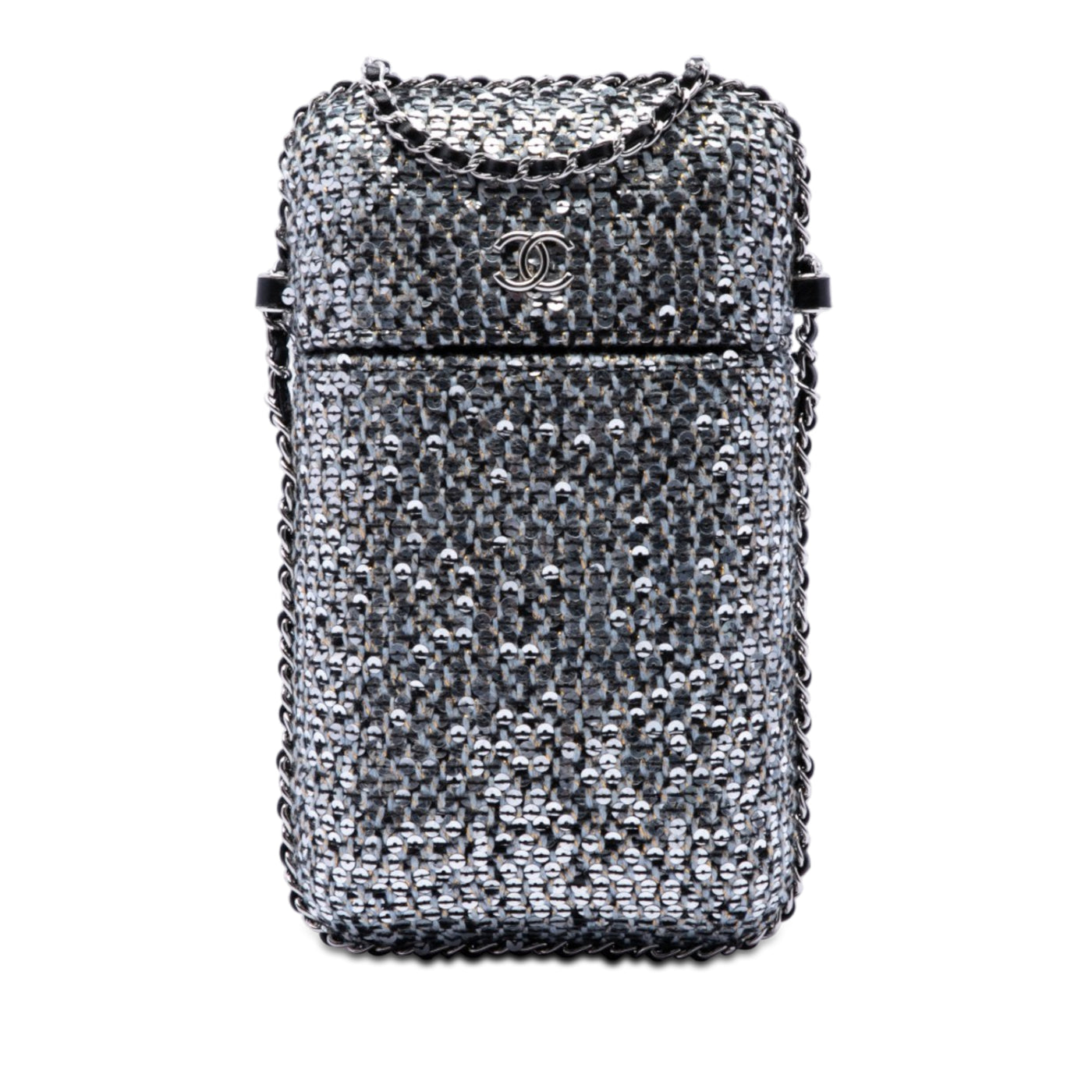 CC Tweed and Sequin Chain Around Phone Holder - Image 1