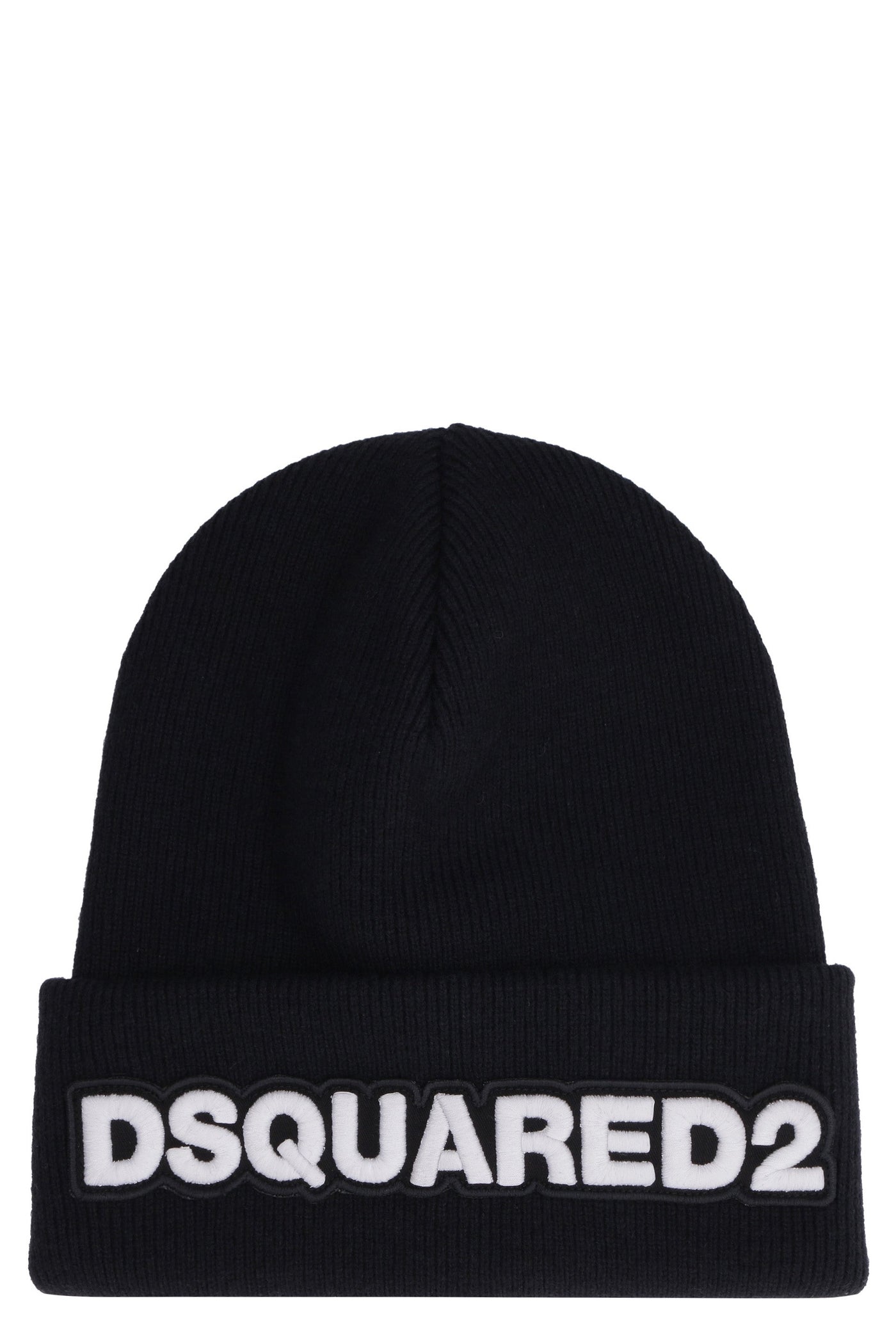 Dsquared2 Knm0001 Logo-Embroidered Ribbed Wool Beanie — Black Beanies