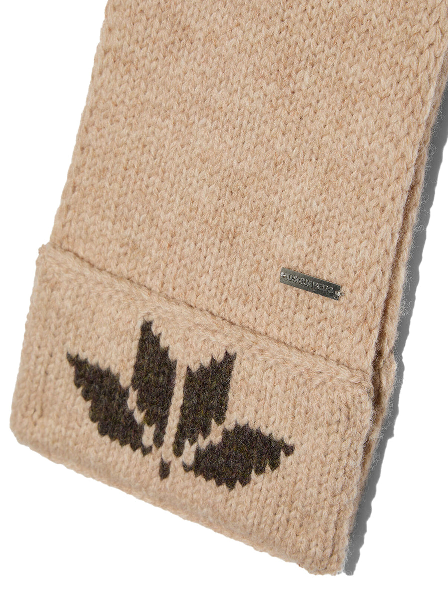 Dsquared2 Snowflakes Logo Knit Wool Scarf — Beige Scarfs