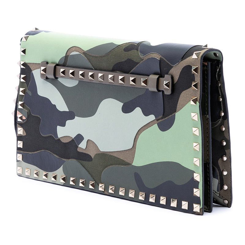 Canvas and Nappa Camouflage Rockstud Wristlet Clutch - Image 2