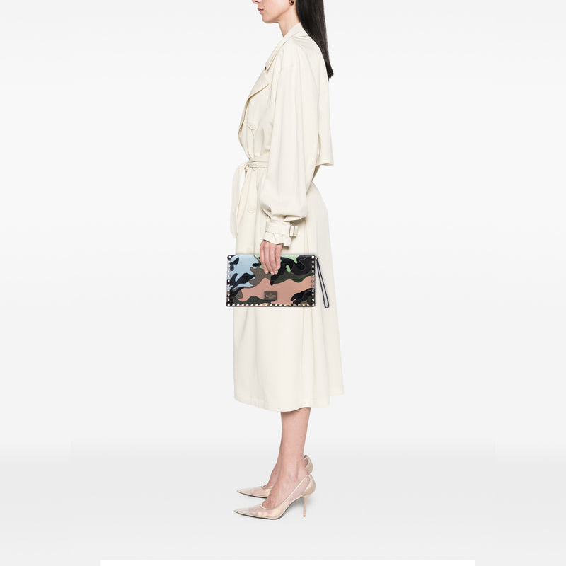Canvas and Nappa Camouflage Rockstud Wristlet Clutch - Image 7