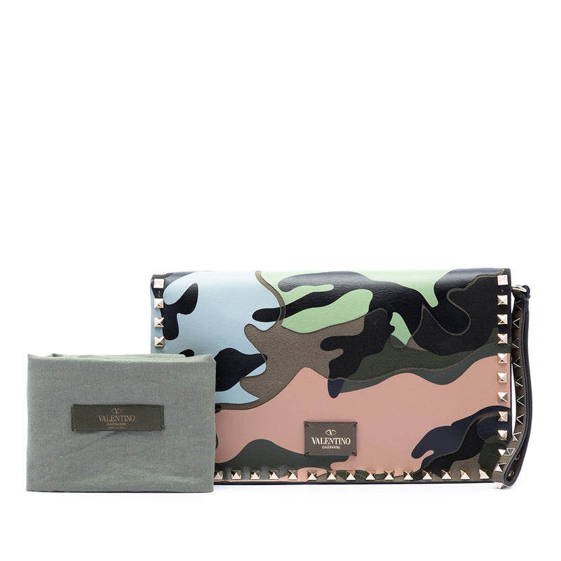 Canvas and Nappa Camouflage Rockstud Wristlet Clutch - Image 8