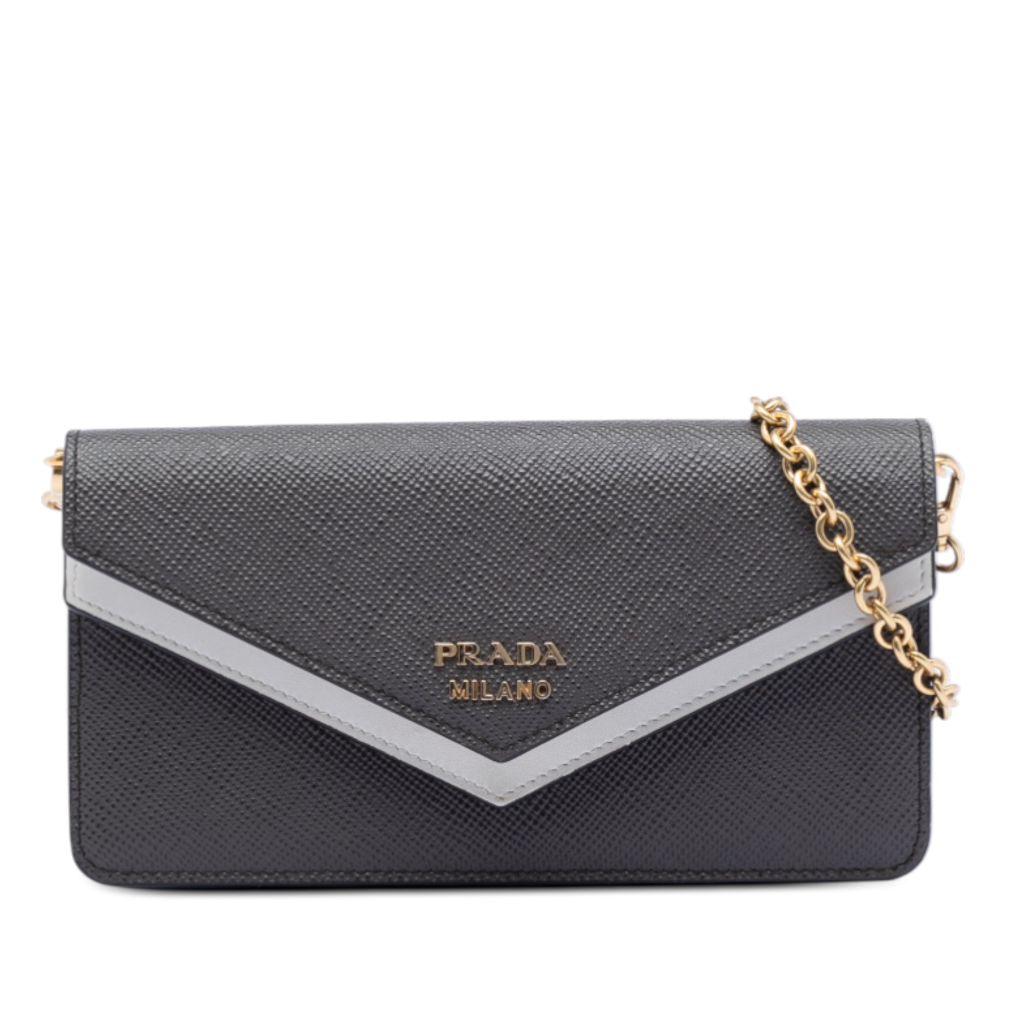 Bicolor Saffiano Lux Envelope Double Flap Wallet on Chain - Image 1