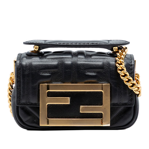 Nano Zucca Embossed Leather Baguette Chain Bag - Image 1