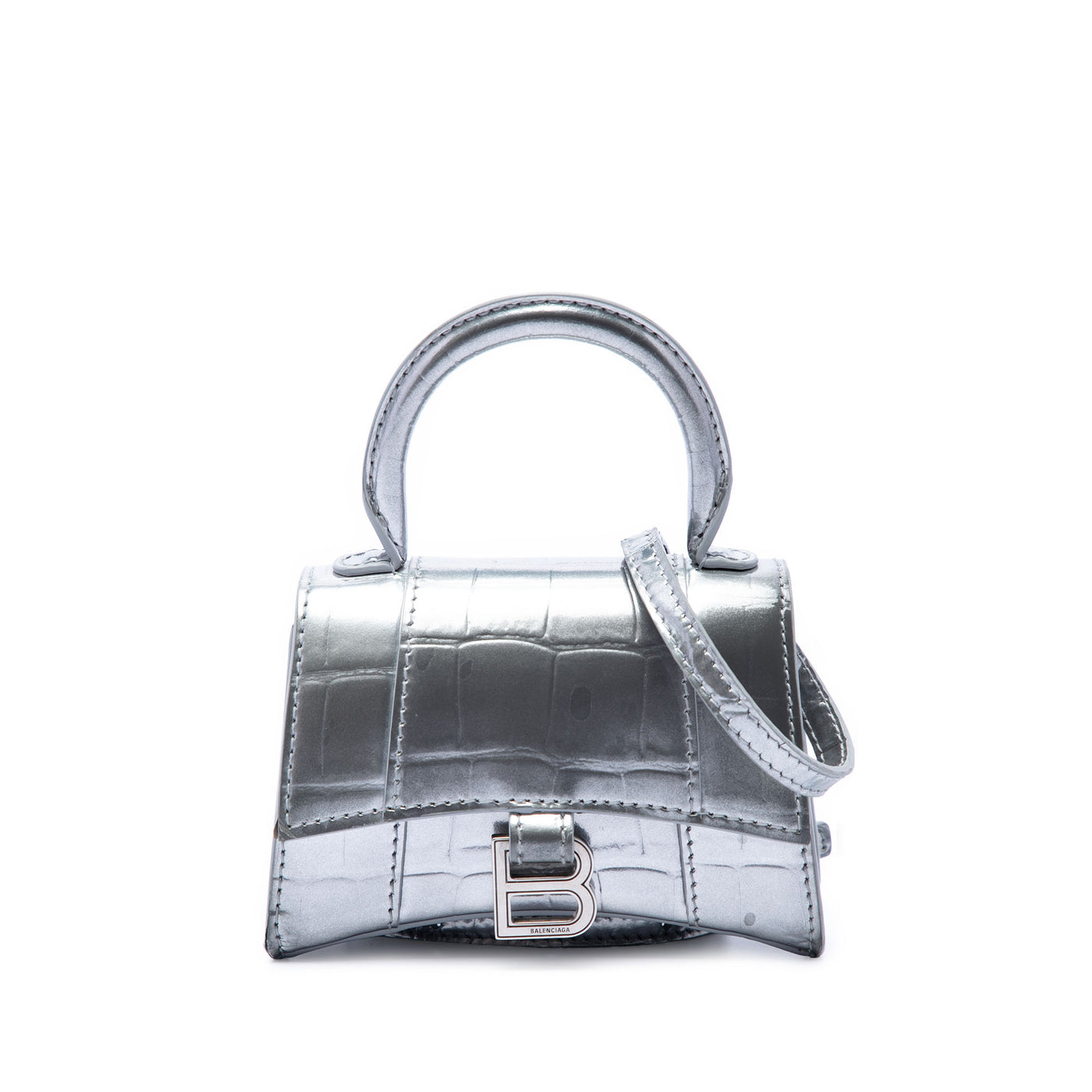 Mini Metallic Croc Embossed Calfskin Hourglass Top Handle Bag - Image 1