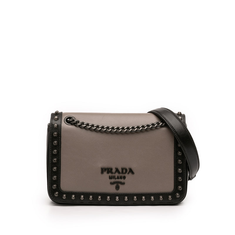 Bicolor Glace Calfskin Studded Crossbody