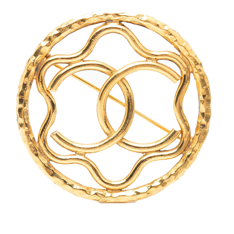 CC Gold Plated Round Brooch