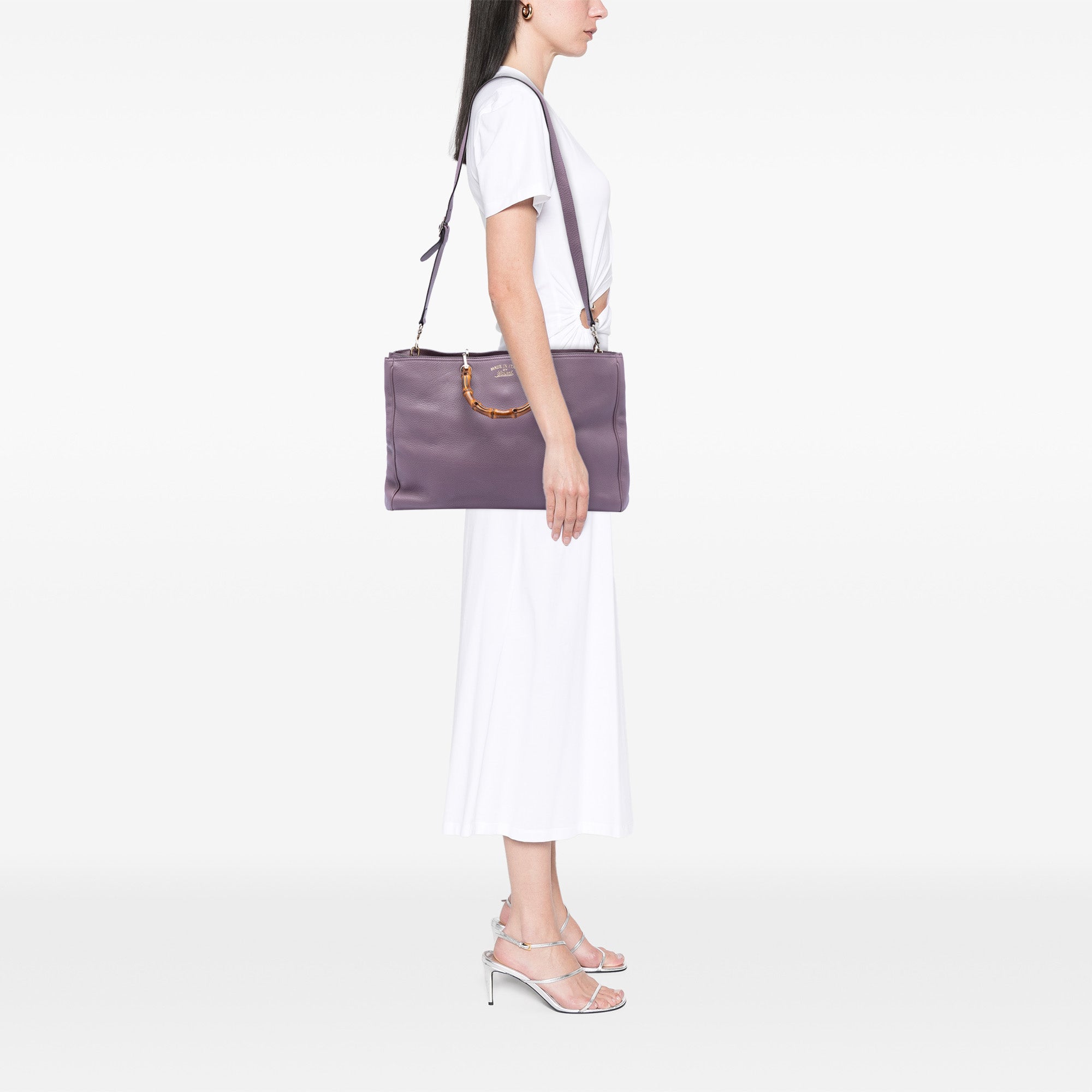 Large Calfskin Bamboo Shopper Satchel - Image 7