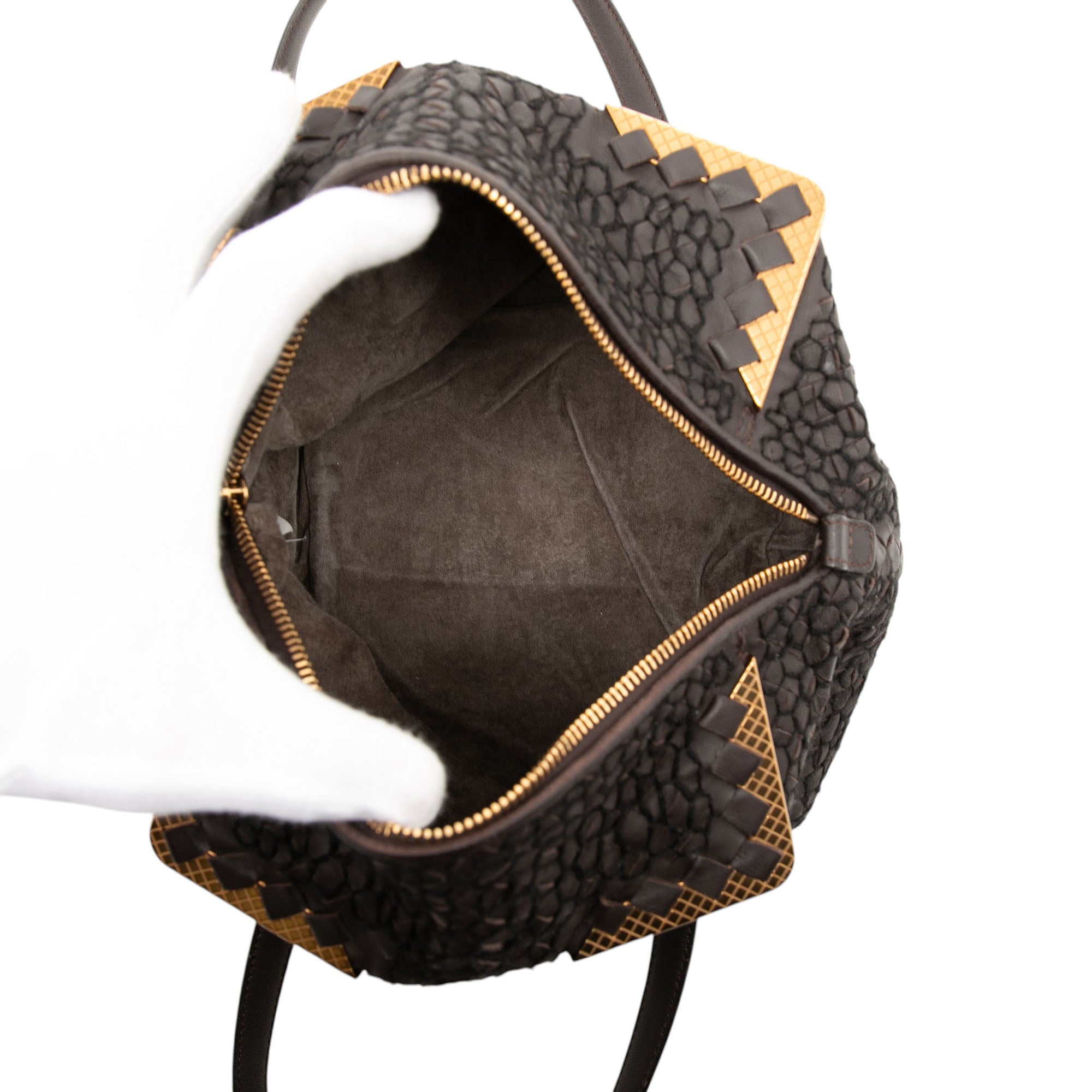 Nappa Intrecciato Stitched Metal Edge Cube Handbag - Image 4