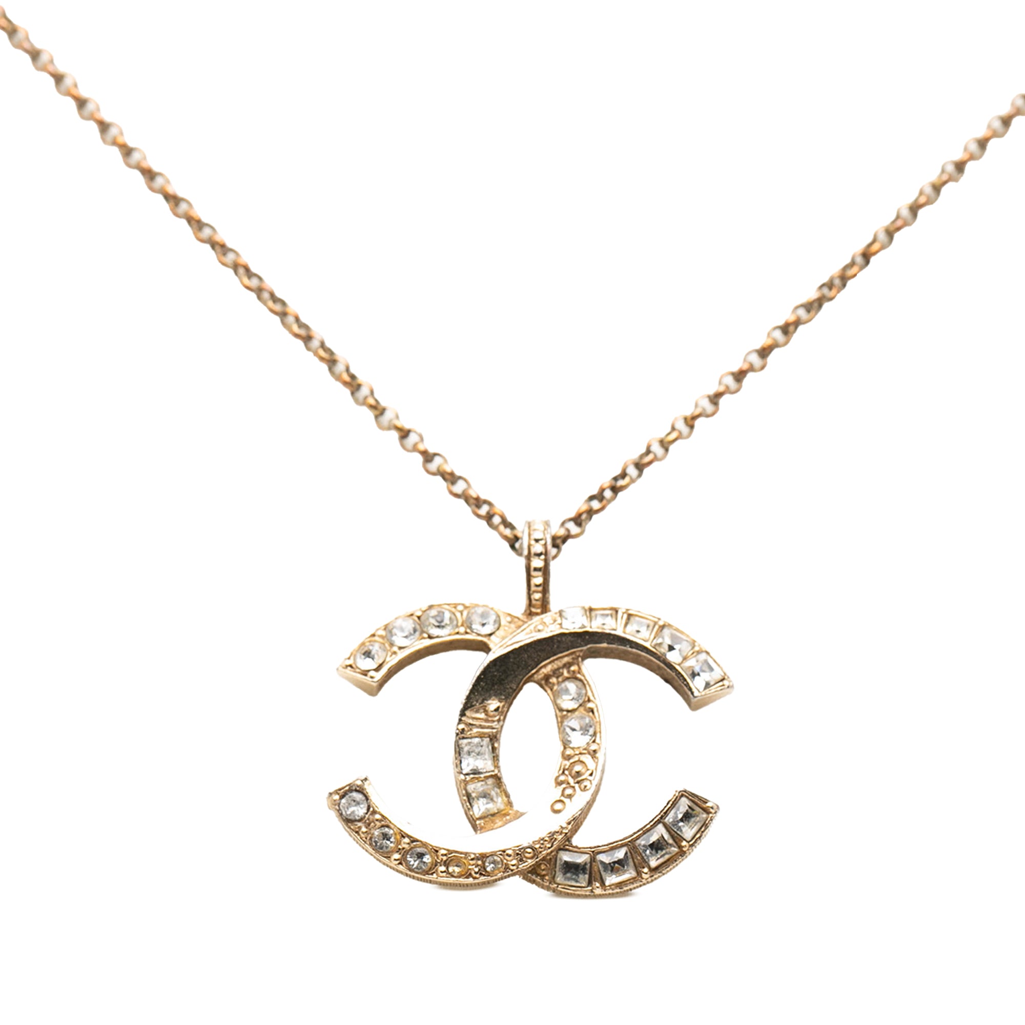 Gold Plated CC Crystal Pendant Necklace - Image 2