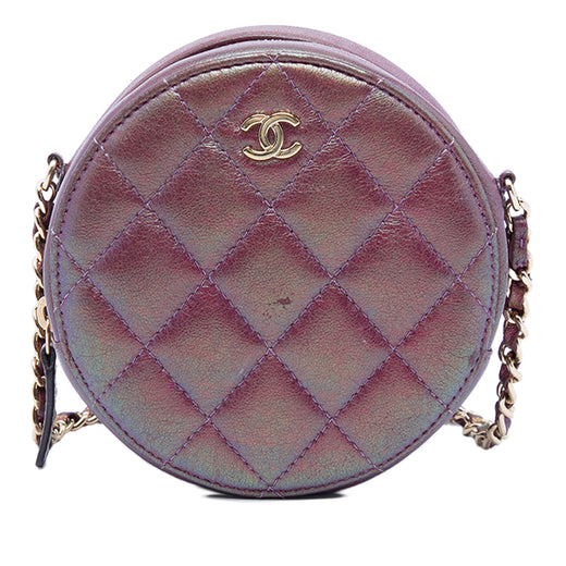 Quilted Iridescent Lambskin Round Clutch With Chain - Image 1