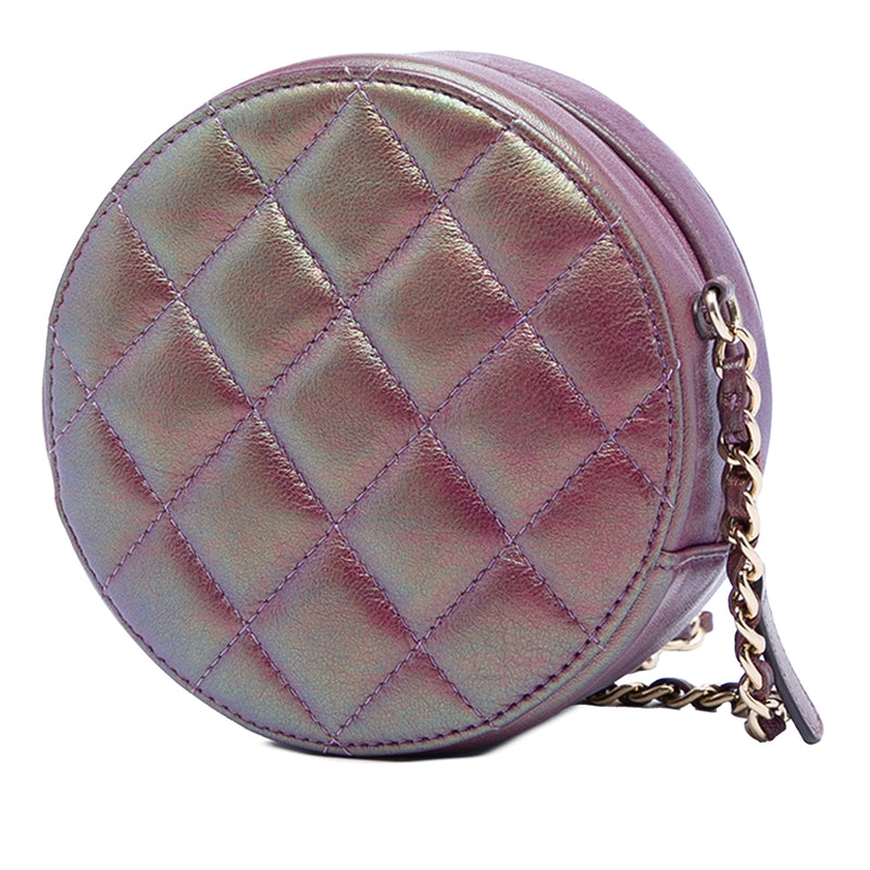 Quilted Iridescent Lambskin Round Clutch With Chain - Image 2
