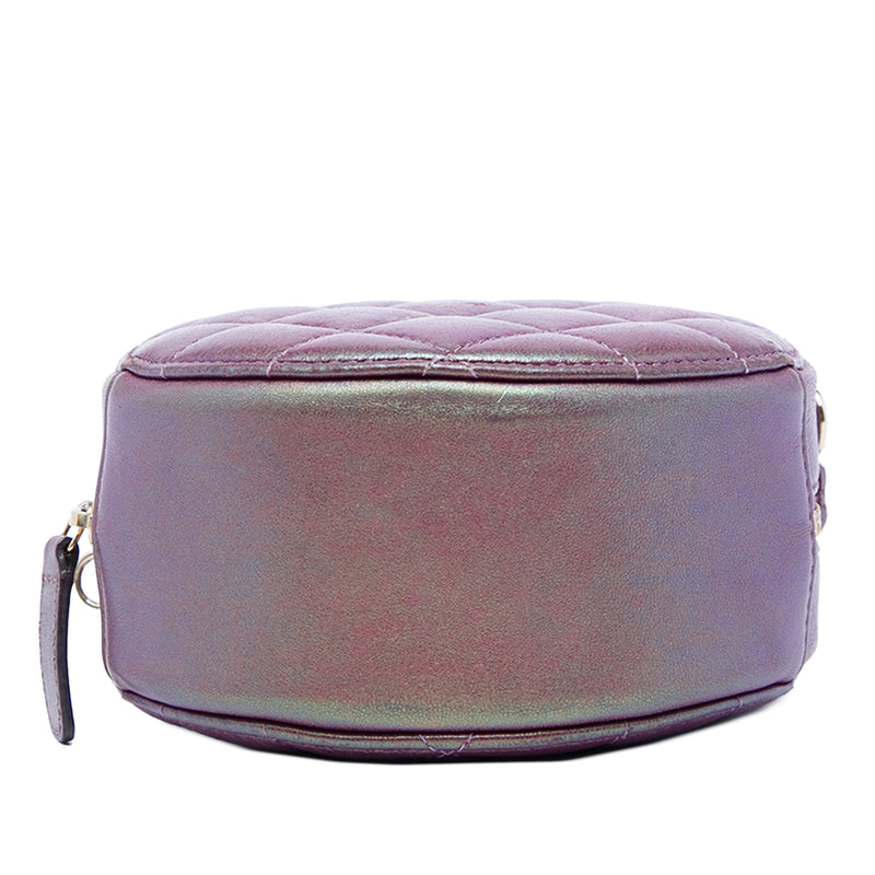 Quilted Iridescent Lambskin Round Clutch With Chain - Image 3