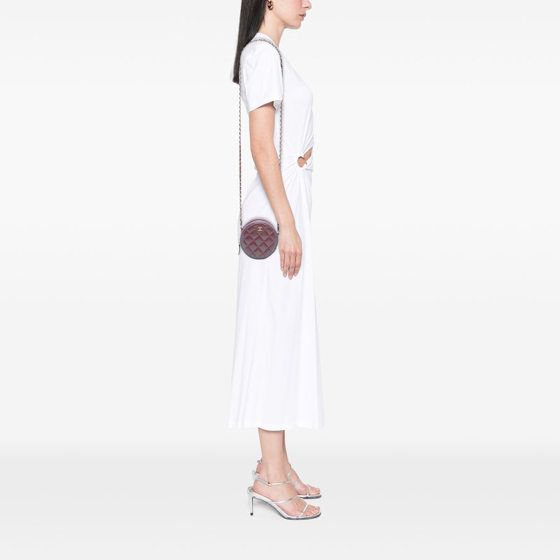 Quilted Iridescent Lambskin Round Clutch With Chain - Image 5