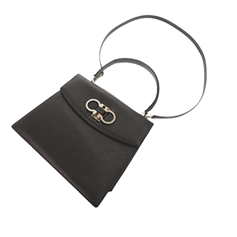 Leather Double Gancini Top Handle Bag - Image 8