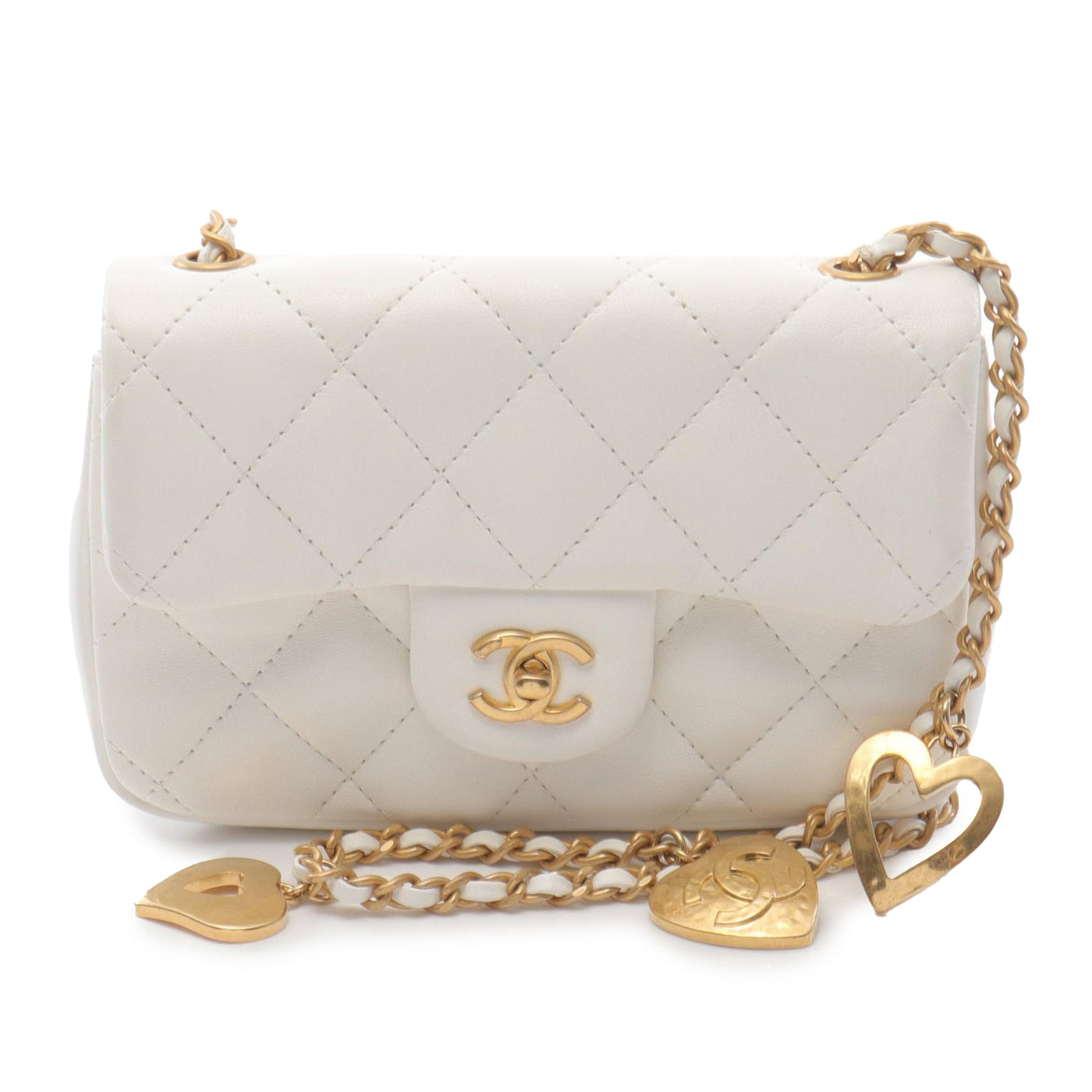 Mini Rectangular Quilted Lambskin Heart Charms Flap - Image 1