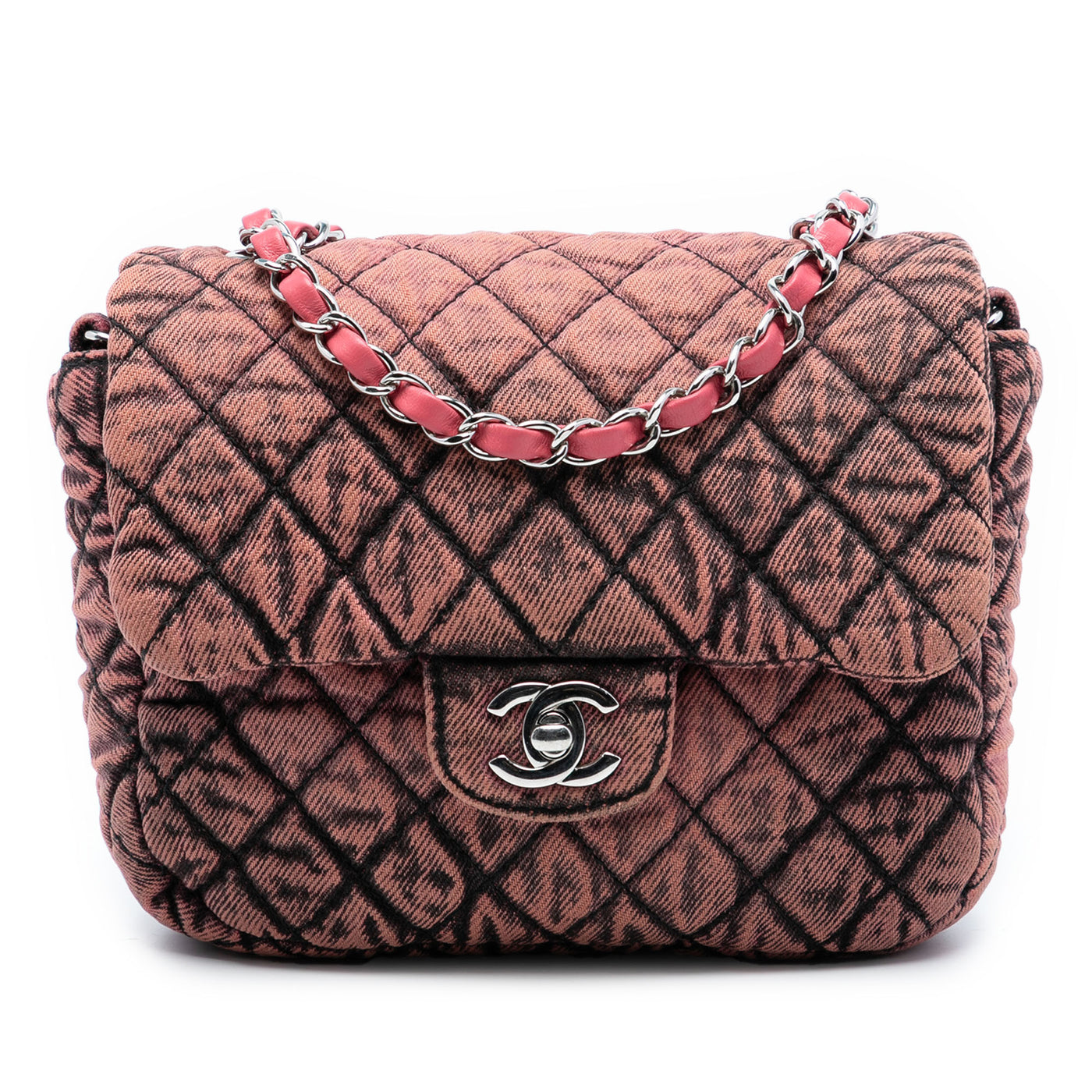 Small Square CC Quilted Denimpression Single Flap - Image 1