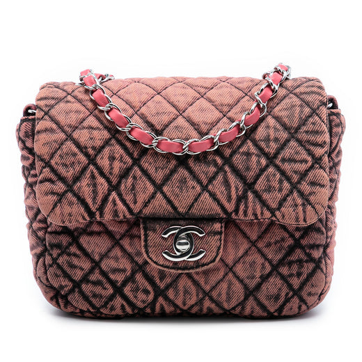 Small Square CC Quilted Denimpression Single Flap - Image 1