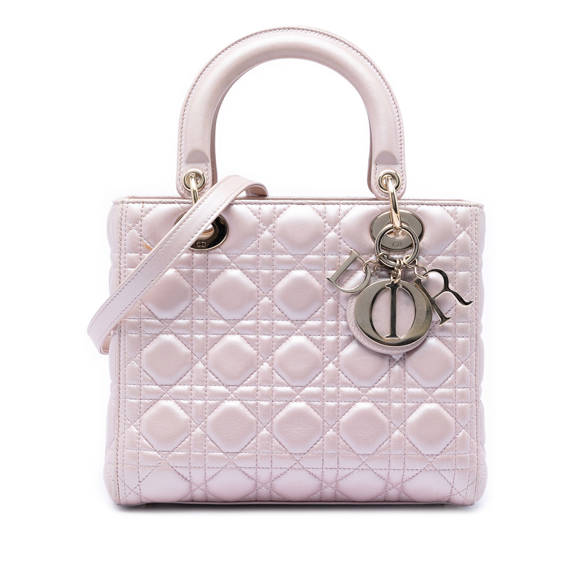 Medium Pearlescent Lambskin Cannage Lady Dior - Image 1