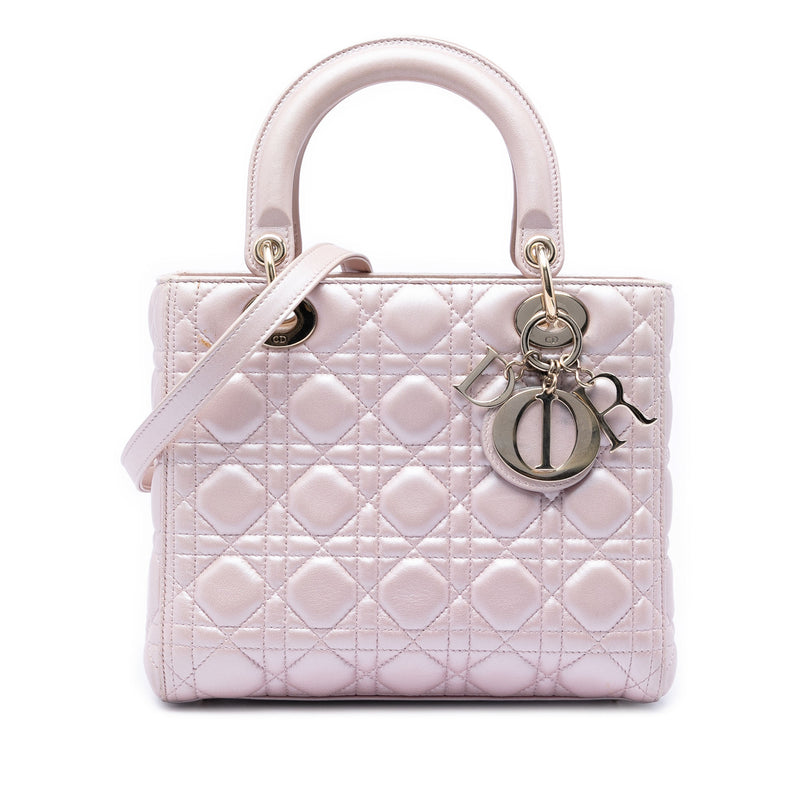 Medium Pearlescent Lambskin Cannage Lady Dior