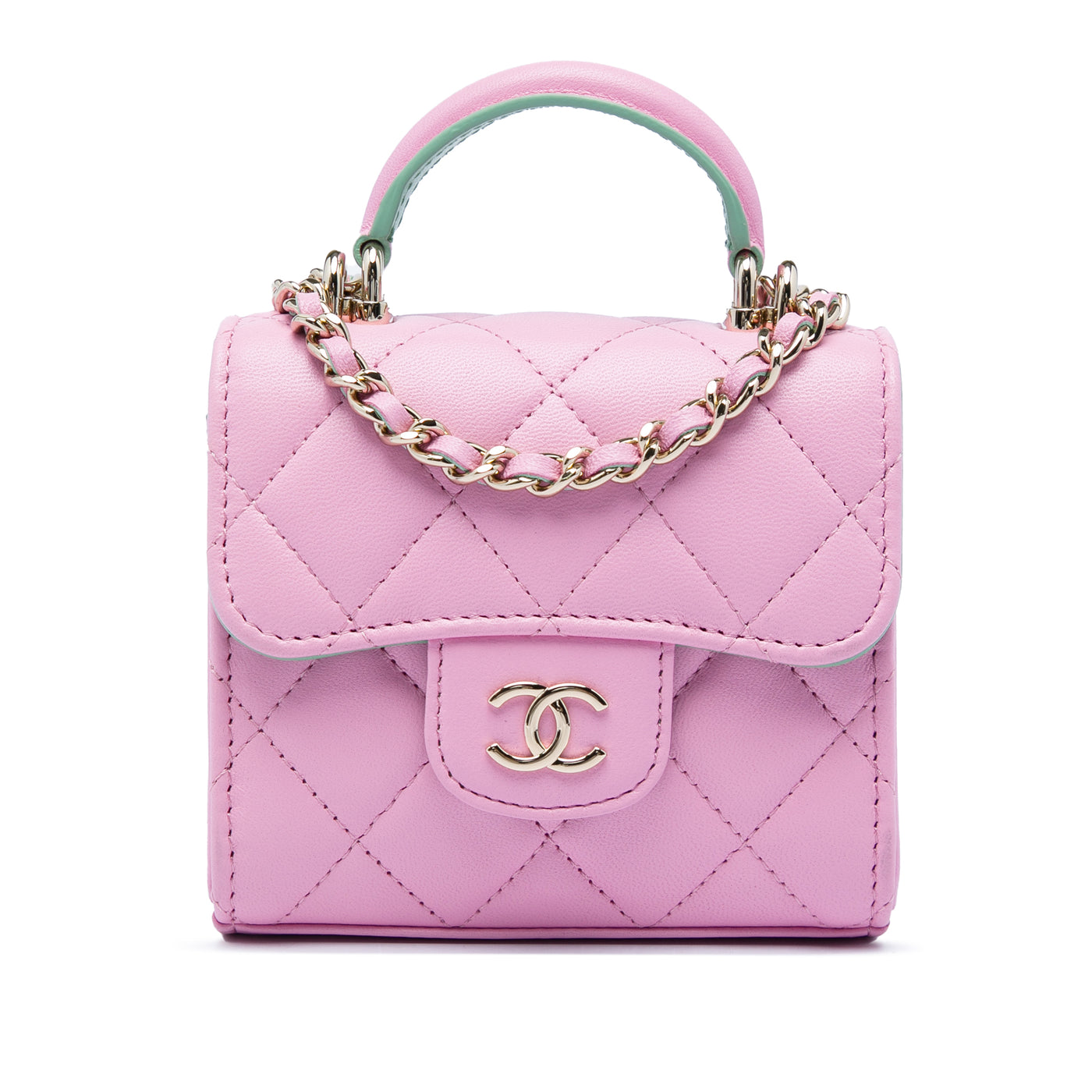 Mini CC Quilted Lambskin Top Handle Clutch with Chain - Image 1
